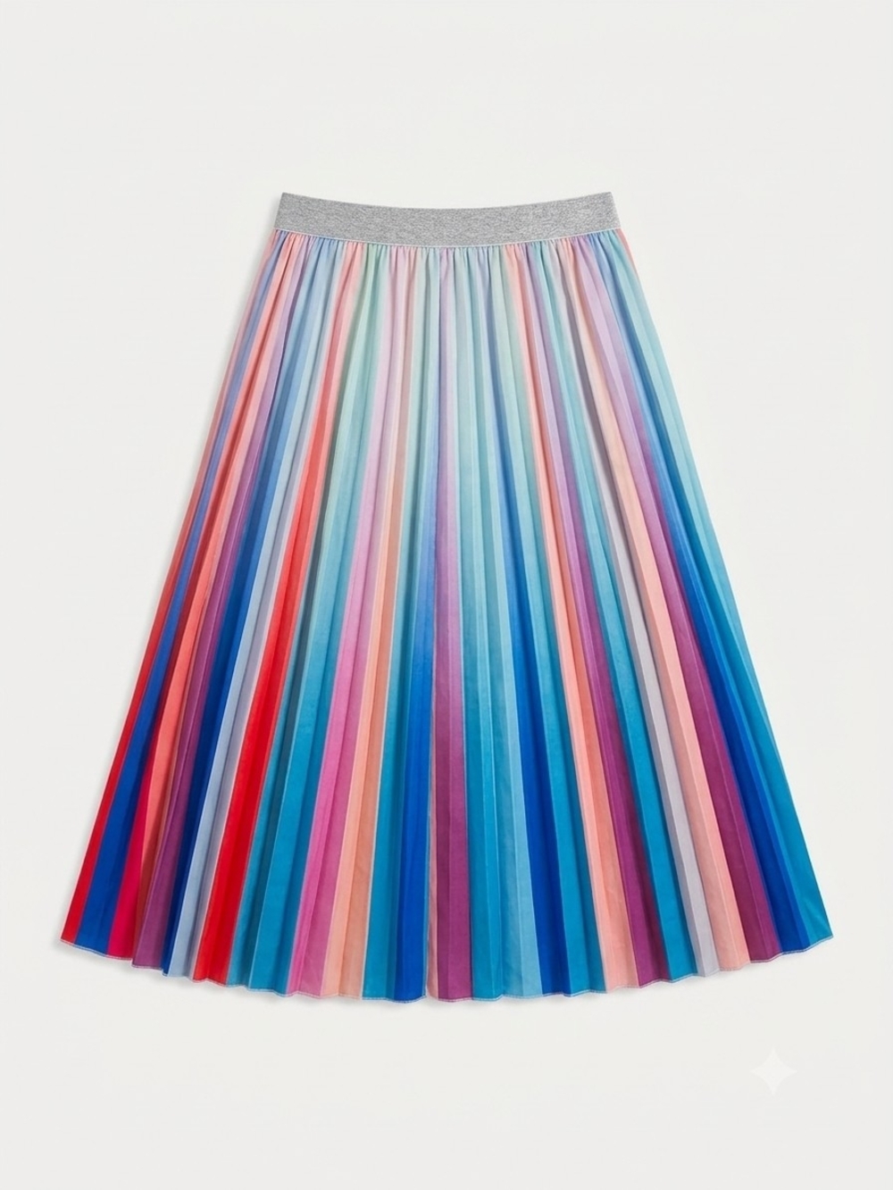 Source Unknown Multi-Color Pleated Maxi Skirt with Silver Waistband